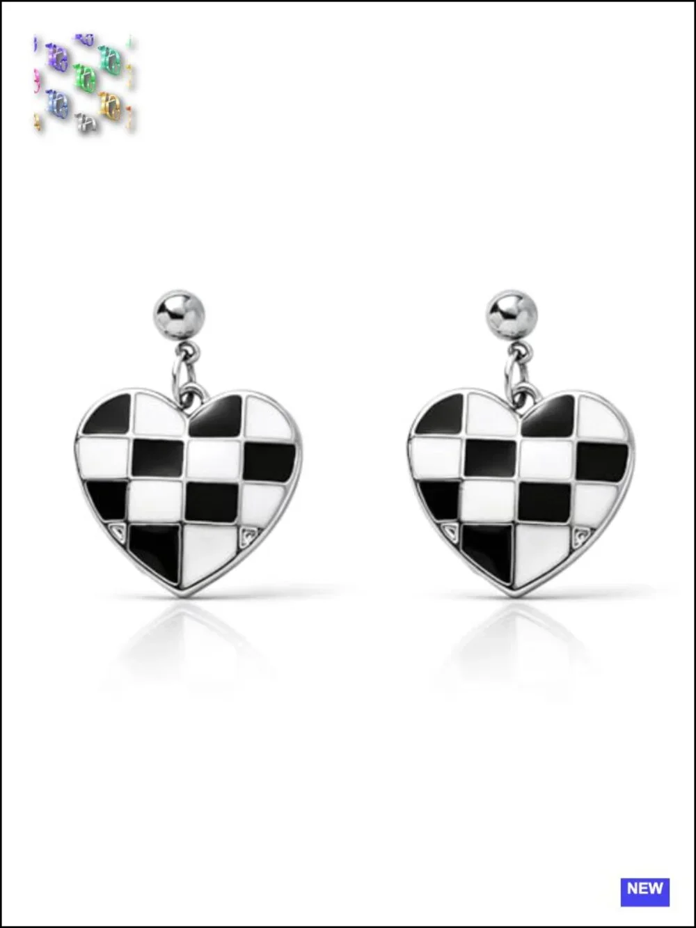 Heart Drop Dangle Earrings Geometric Checkerboard Pattern Statement Lightweight